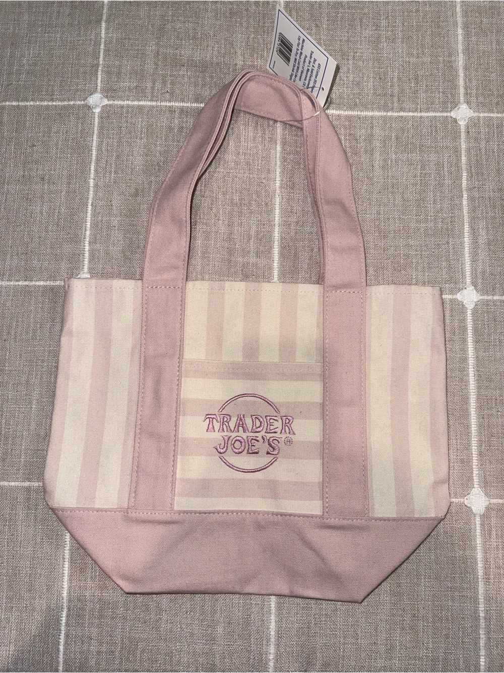 Trader Joes Pink Striped Canvas‎ Tote Bag